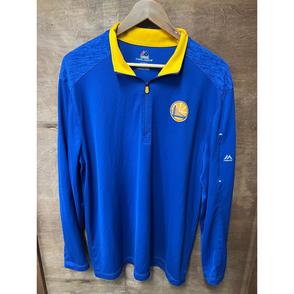 Majestic Golden State Warriors CoolBase Quarter Zip Pullover Mens XL Blue NBA